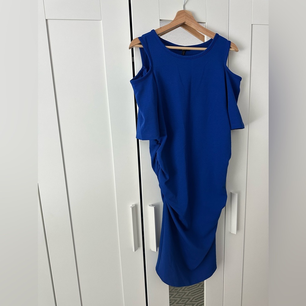 Women’s Chic Cold-Shoulder Royal Blue Maternity Dress